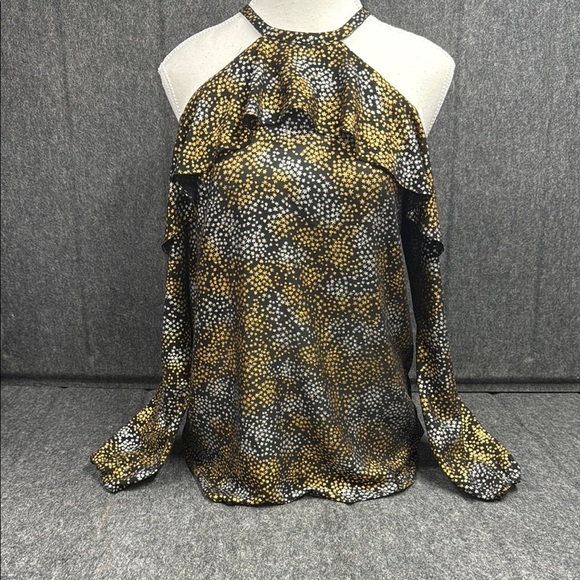 MICHAEL Michael Kors Tops - MICHAEL Michael Kors Gold and Black Ruffled Sleeveless Blouse